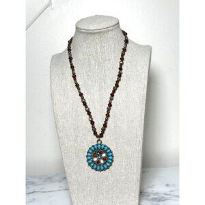 Boho Beaded Necklace Turquoise Style Pendant Southwestern Statement 18”